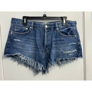 Free People Cut Off Jean Shorts Size 30 High Rise Button Fly Distressed Festival